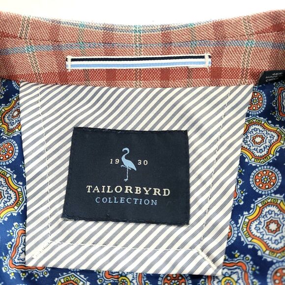 Plaid 2 Button Tailorbyrd Sportscoat Burnt Orange 46R Blazer Stretch Fabric Prep - Picture 4 of 16